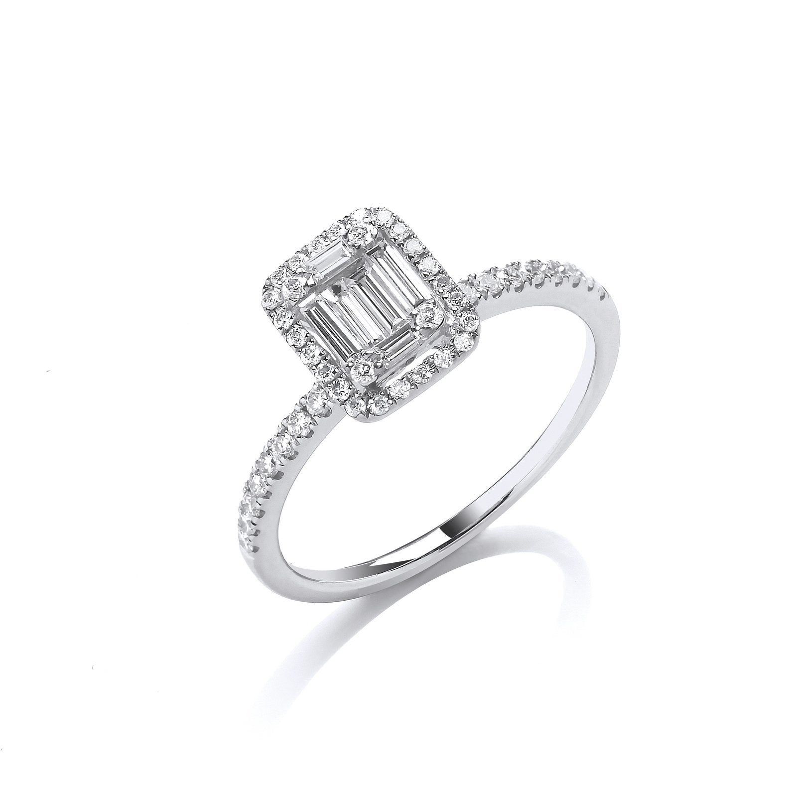 18ct White Gold 0.50ct Baguette & Brilliant Cut Diamonds Rectangle Halo Ring - Fine Ring – Luxury Jewellery by Imperia
